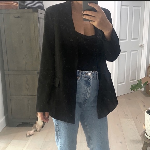 TOPSHOP BLACK GLITTER BLAZER - Picture 1 of 9